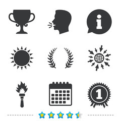 First place award cup icons. Prize for winner.