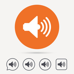 Sound icon. Music dynamic symbol. Circle, speech bubble and star buttons. Flat web icons. Vector
