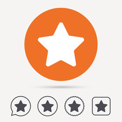 Star icon. Favorite or best sign. Web ranking symbol. Circle, speech bubble and star buttons. Flat web icons. Vector