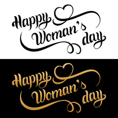 Happy Woman's day card. Vintage love background. 8 March handwritten lettering. Curly calligraphy with romantic heart.