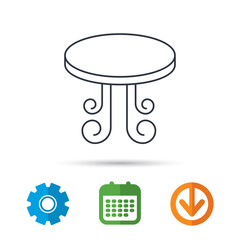 Vintage table icon. Furniture desk sign. Calendar, cogwheel and download arrow signs. Colored flat web icons. Vector