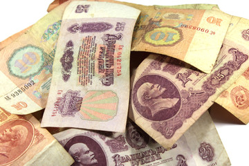 Советские деньги на белом фоне.