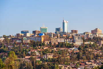 Panoramic view at the city bussiness district of Kigali, Rwanda, 2016 - obrazy, fototapety, plakaty