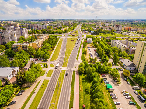Fototapeta Lublin z lotu ptaka. Dzielnica Czuby widziana z powietrza. Ulica Jan Pawła II.