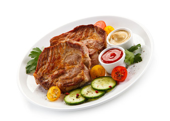 Grilled steaks and vegetables 