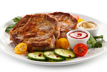 Grilled steaks and vegetables 