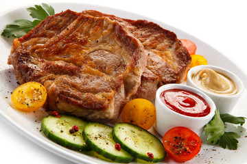 Grilled steaks and vegetables 