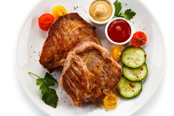 Grilled steaks and vegetables 