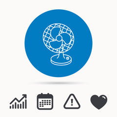 Ventilator icon. Fan or propeller sign. Calendar, attention sign and growth chart. Button with web icon. Vector