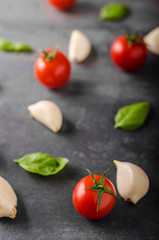 Tomato garlic basil background