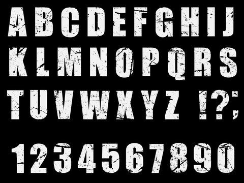 Grunge Distress Splash Letters. Dirty Texture Letter Font. Alphabet. Vector 
