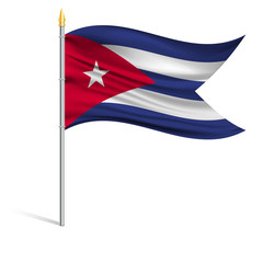The national flag of Cuba on a pole. The wavy fabric. The sign and symbol of the country. Realistic vector.