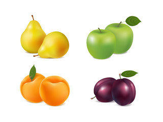 set fresh fruits on white background