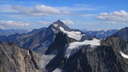 Mountains Fleckistock and Stucklistock. Glacier. Summer scene in the Swiss Alps, view from mount Titlis.