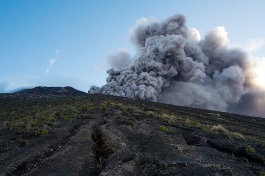 View to the smoking volcano