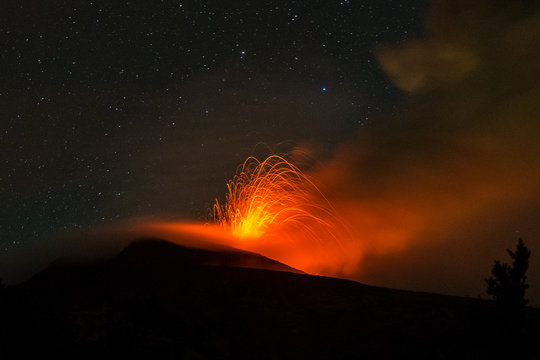 The lava in the volcano