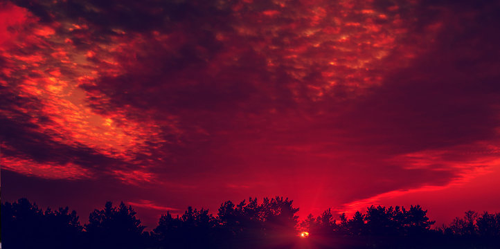 Fototapeta Fiery orange sunset .