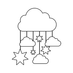 monochrome contour baby mobile with cloud and stars vector illustration