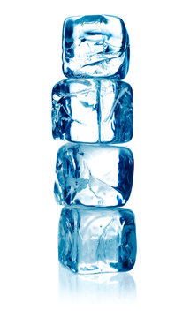 ice cubes tower isolated on white background