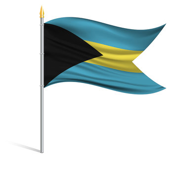 The national flag of Bahamas on a pole. The wavy fabric. The sign and symbol of the country. Realistic vector.
