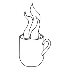 monochrome contour with hot mug of coffee close up vector illustration