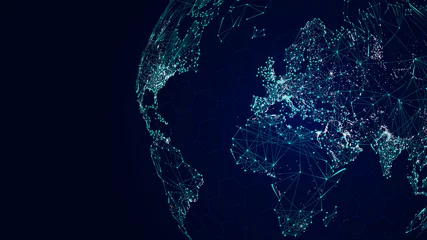 Rolgordijnen Globe international network, sci-fi world map background © max_776