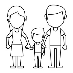 father mother and son hing hands thin line vector illustration eps 10