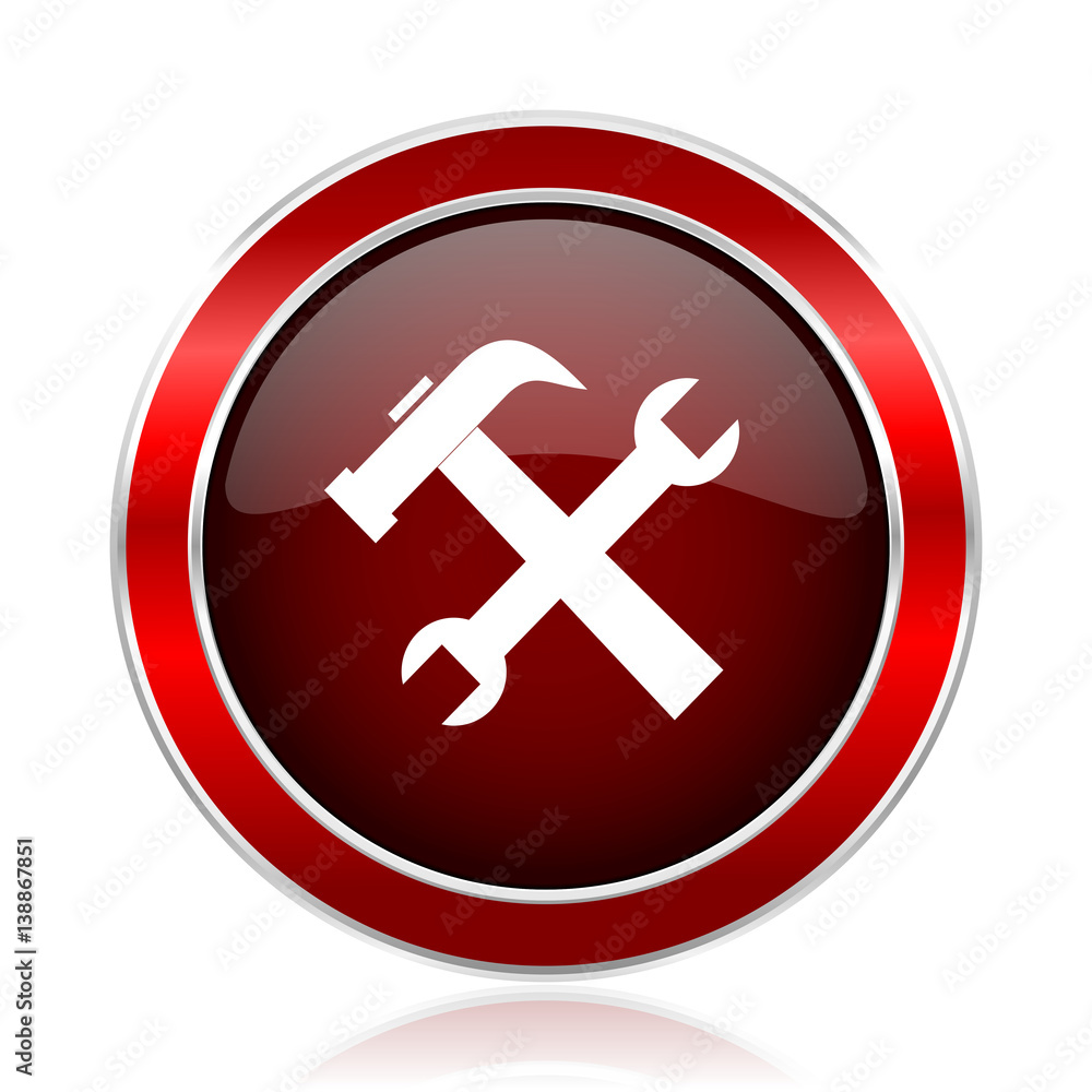 Aufkleber tool red round glossy vector web icon. circle modern design chrome metal border abstract sign for sm