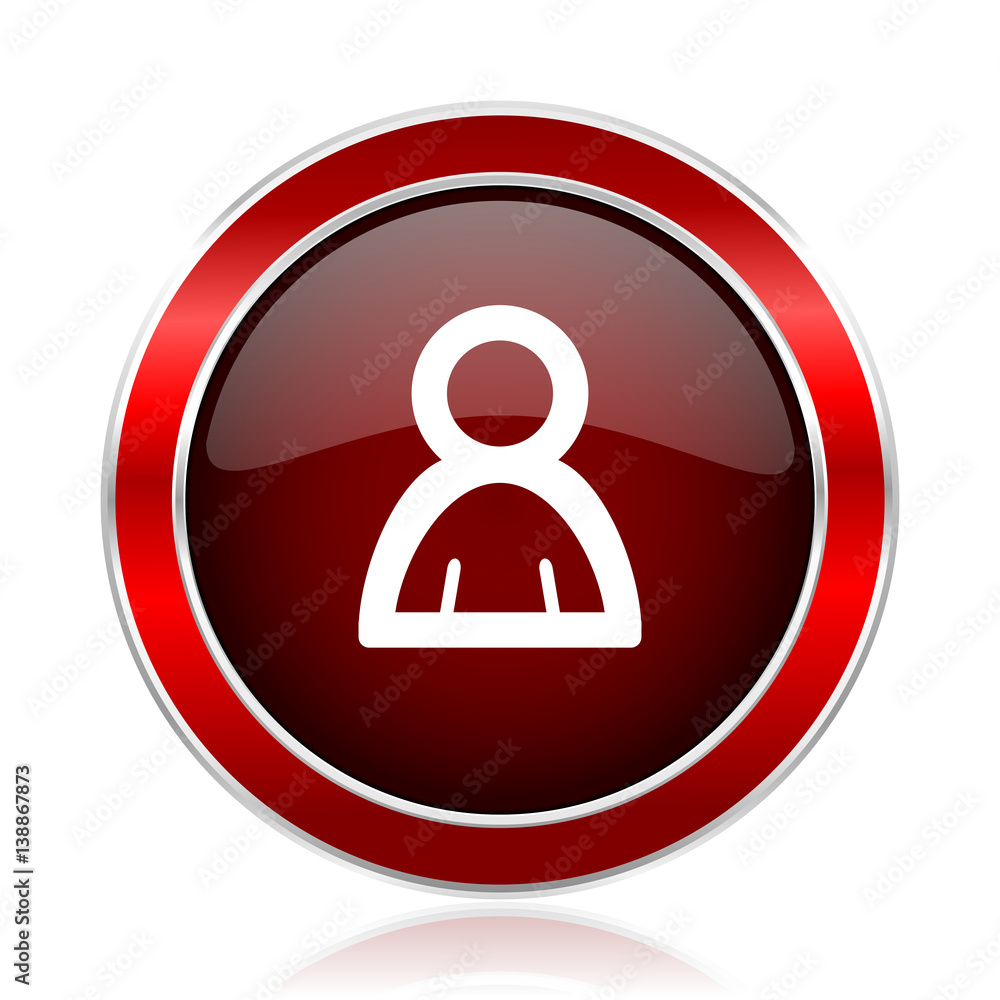 Poster Person red round glossy vector web icon. Circle modern design chrome metal border abstract sign for smartphone applications