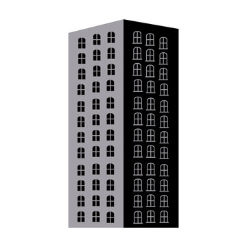 silhouette monochrome with apartment building vector illustration
