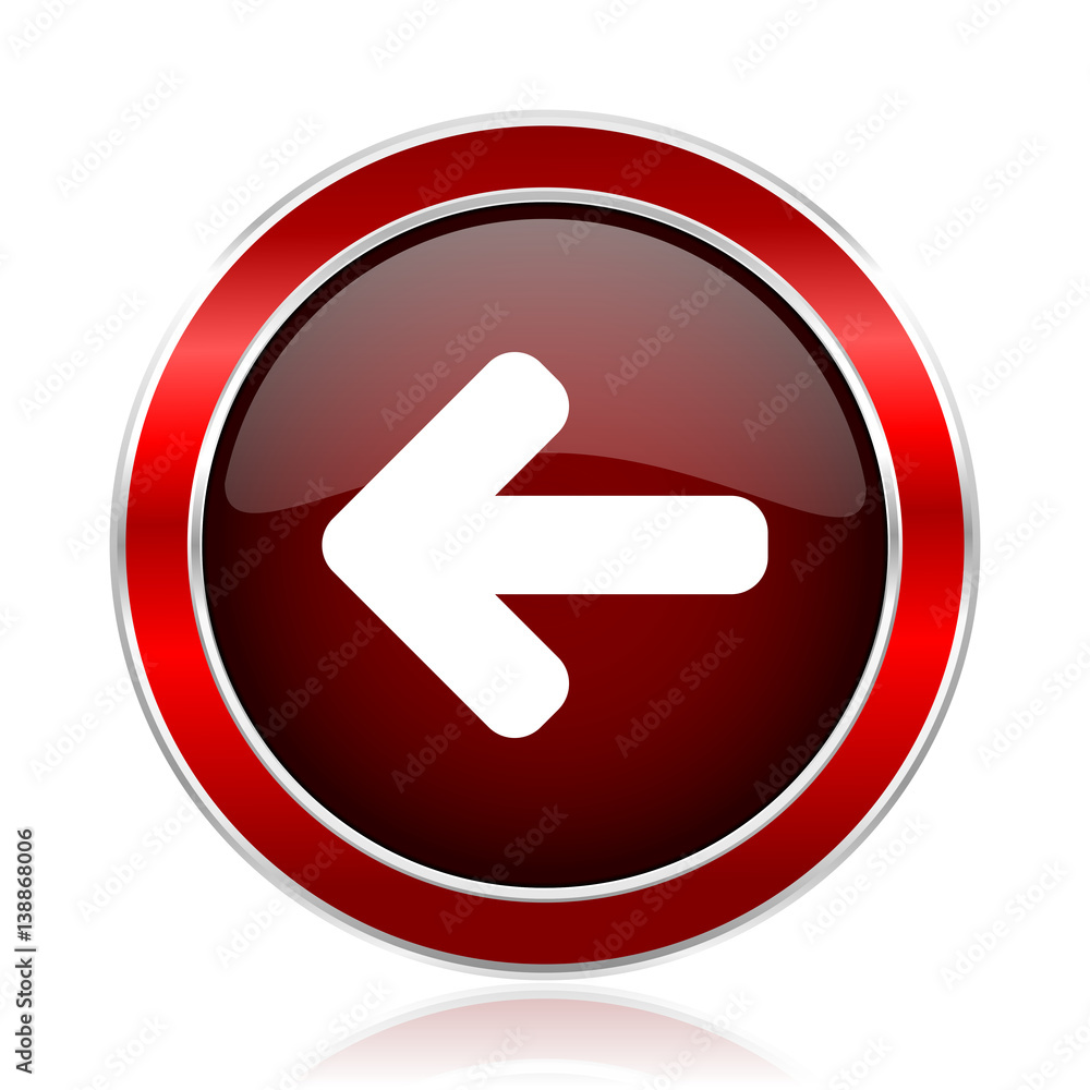 Fototapete Left arrow red round glossy vector web icon. Circle modern design chrome metal border abstract sign for smartphone applications