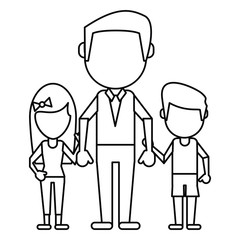 dad with daughter son holding hands thin line vector illustration eps 10