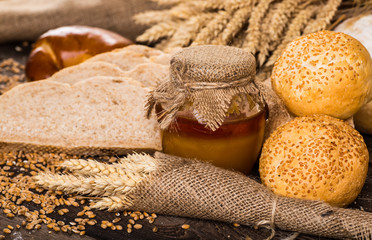 Different bread and bread slices. Food background.