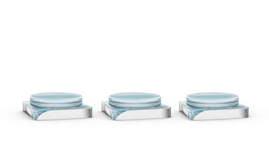 three of glass stands for products display