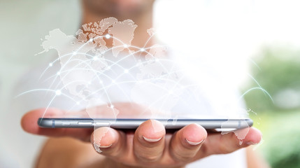 Businessman using global network and data exchanges ‘3D rendering’