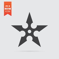 Shuriken icon in flat style isolated on grey background.