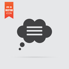 Speech bubble icon in flat style isolated on grey background.