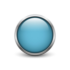 Blue button with metal frame and shadow