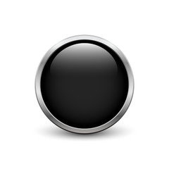 Black button with metal frame and shadow
