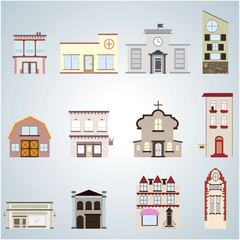 Vector Set of Twelve Various Buildings