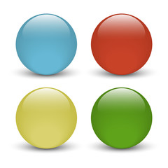 Set of four colored glass buttons for icon with shadow