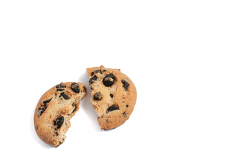 cookies with chocolate broken on a white background