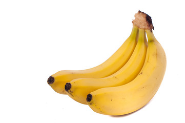 three bananas isolated on white background