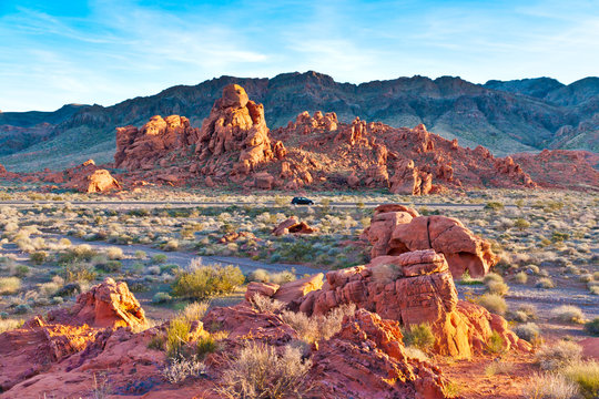 The unique red sandstone rock formations.