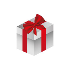 gray square gift box with red ribbon vector illustration
