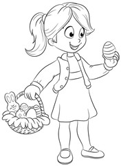 Mädchen sucht nach Ostereiern - Vektor-Illustration