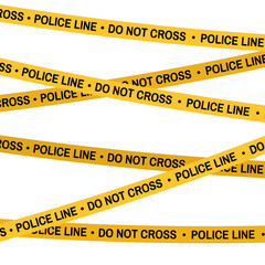 Crime scene yellow tape, police line Do Not Cross tape. Cartoon flat-style. Vector illustration. White background.