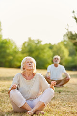 Senioren Paar macht Yoga im Park