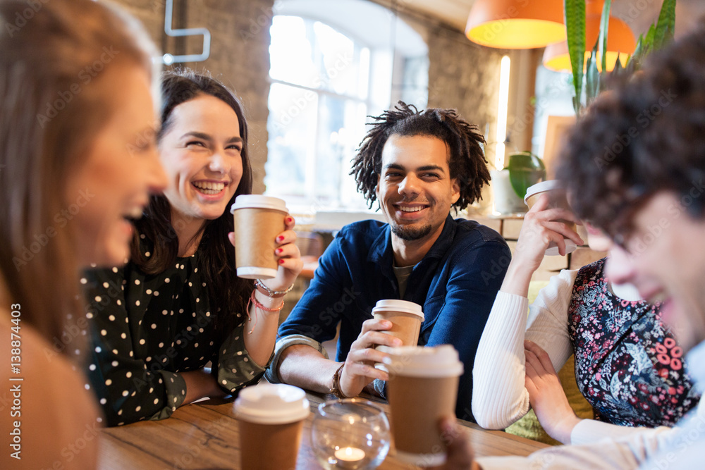 Canvas Prints happy friends drinking coffee at restaurant