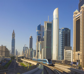 Fototapeta na wymiar Dubai Metro. A view of the city from the subway car